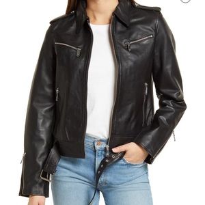 Single Breasted Leather Moto Jacket